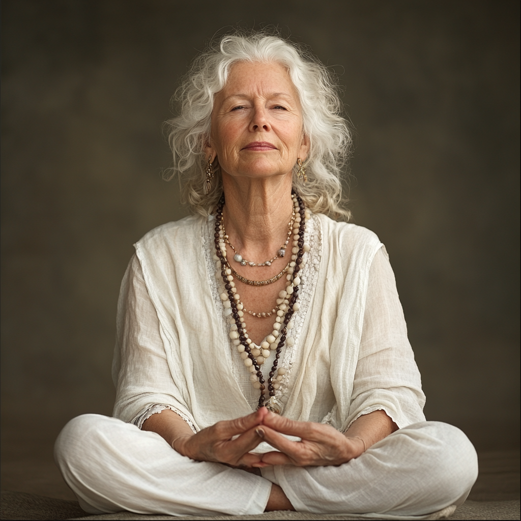 Жінка виконує хатха йогу в спокійній позі лотоса